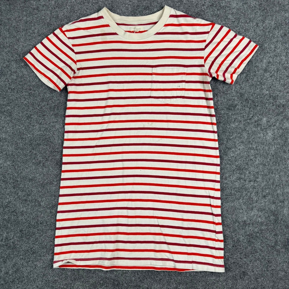 Madewell T-Shirt Womens Size M Red White Striped Cotton Pocket Short Sleeve Tee